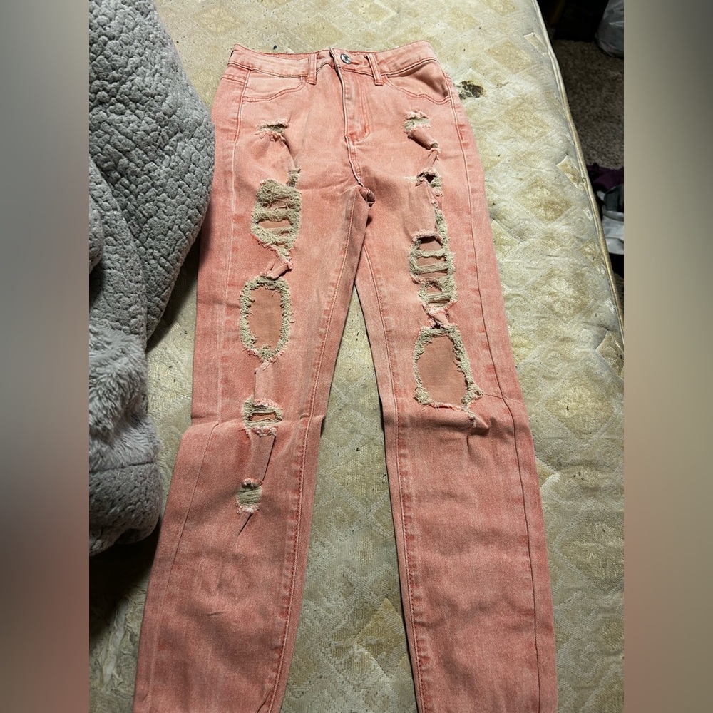 Fashion Nova Distressed Coral Skinny Jeans